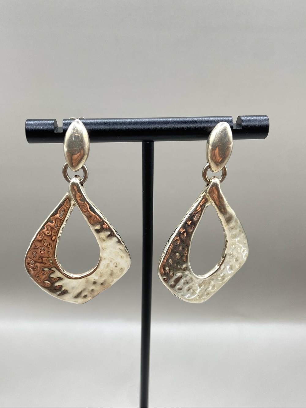 Sterling Silver Hammered Open Teardrop Electroform Post Dangle Earrings